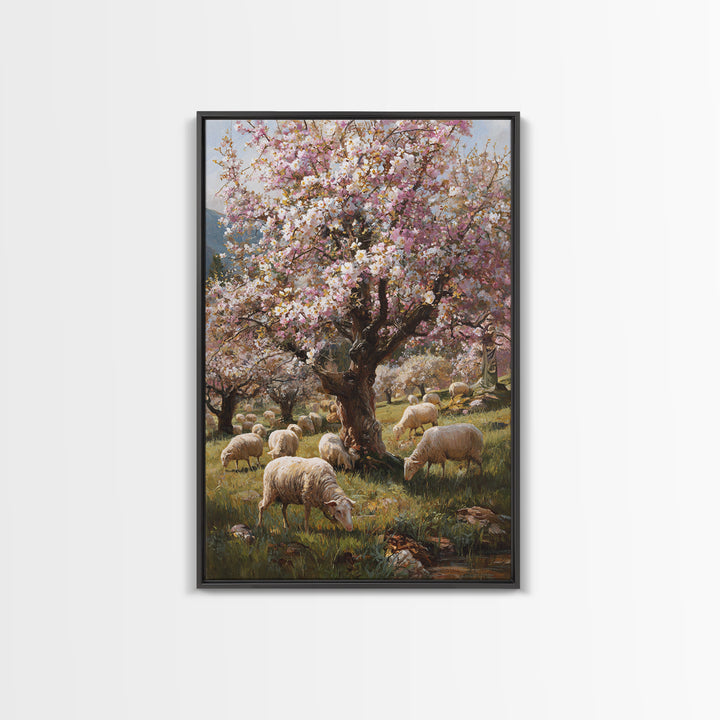 Shepherd Of Blossoms – Framed Canvas Print – Christian Wall Art – Jesus Painting – Christian Christmas Art – Christian Art Canvas