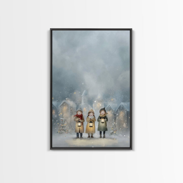 Lantern Carolers – Framed Canvas Print – Christian Wall Art – Christmas Art – Christian Art Canvas – Christian Christmas Art