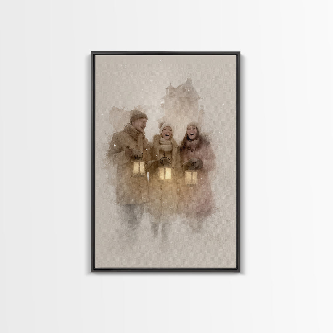 Joyful Gathering – Framed Canvas Print – Christian Wall Art – Christian Art Canvas – Christmas Art – Christian Christmas Decor