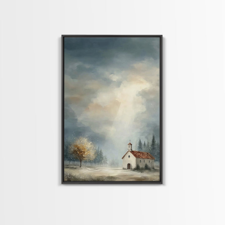 Mountain Chapel – Framed Canvas Print – Christian Art Canvas – Christian Wall Art – Christian Painting – Christian Decor
