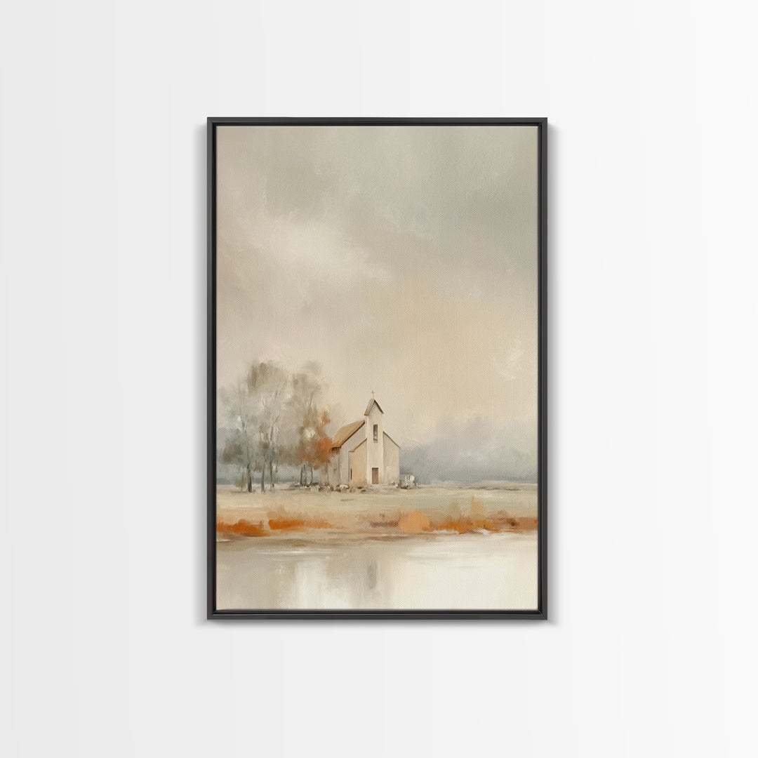 Autumn Chapel – Framed Canvas Print – Christian Wall Art – Christian Art Canvas – Christian Painting – Christian Decor