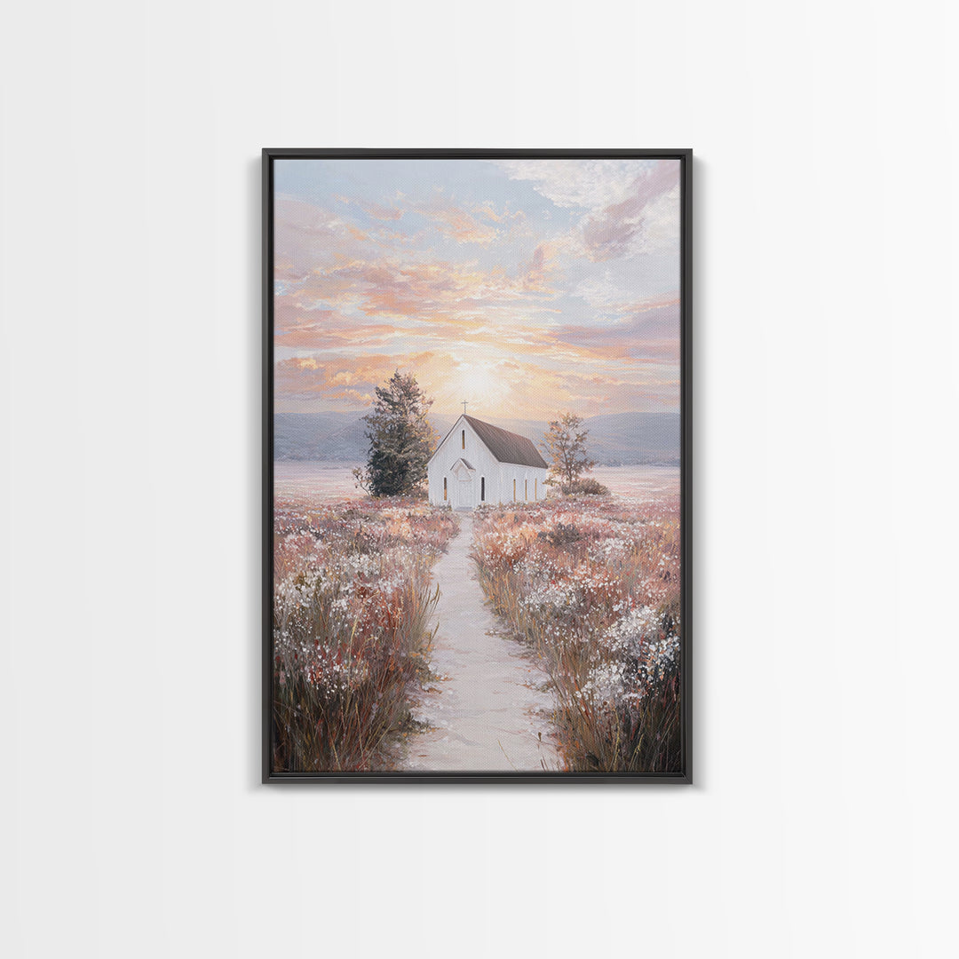 Sunrise Chapel – Framed Canvas Print – Christian Wall Art – Christian Art Canvas – Christian Painting – Christian Decor