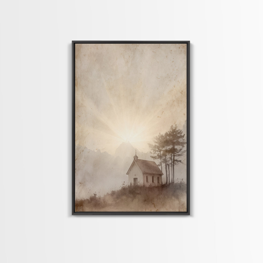 Dawn Chapel Grace – Framed Canvas Print – Christian Art Canvas – Christian Wall Art – Minimalist Christian Art – Christian Painting