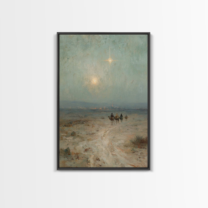 Desert Star Journey | Framed Canvas Print | Christian Art Print | Christian Wall Art | Vintage Christmas Art | Jesus Painting | Christian G