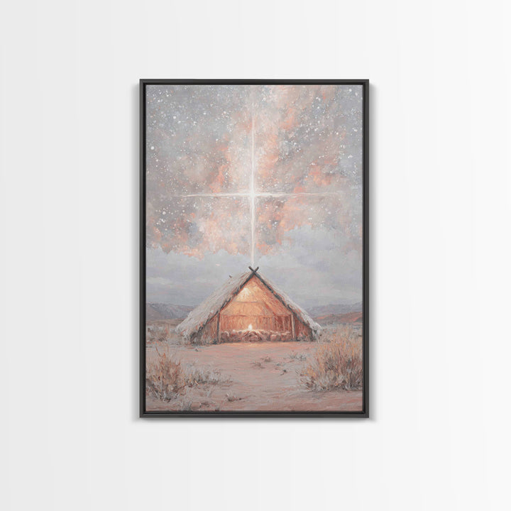 Heavenly Birth Light, Framed Canvas Print, Christian Wall Art, Christian Christmas Art, Jesus Painting, Christmas Canvas Wall Art, Christia