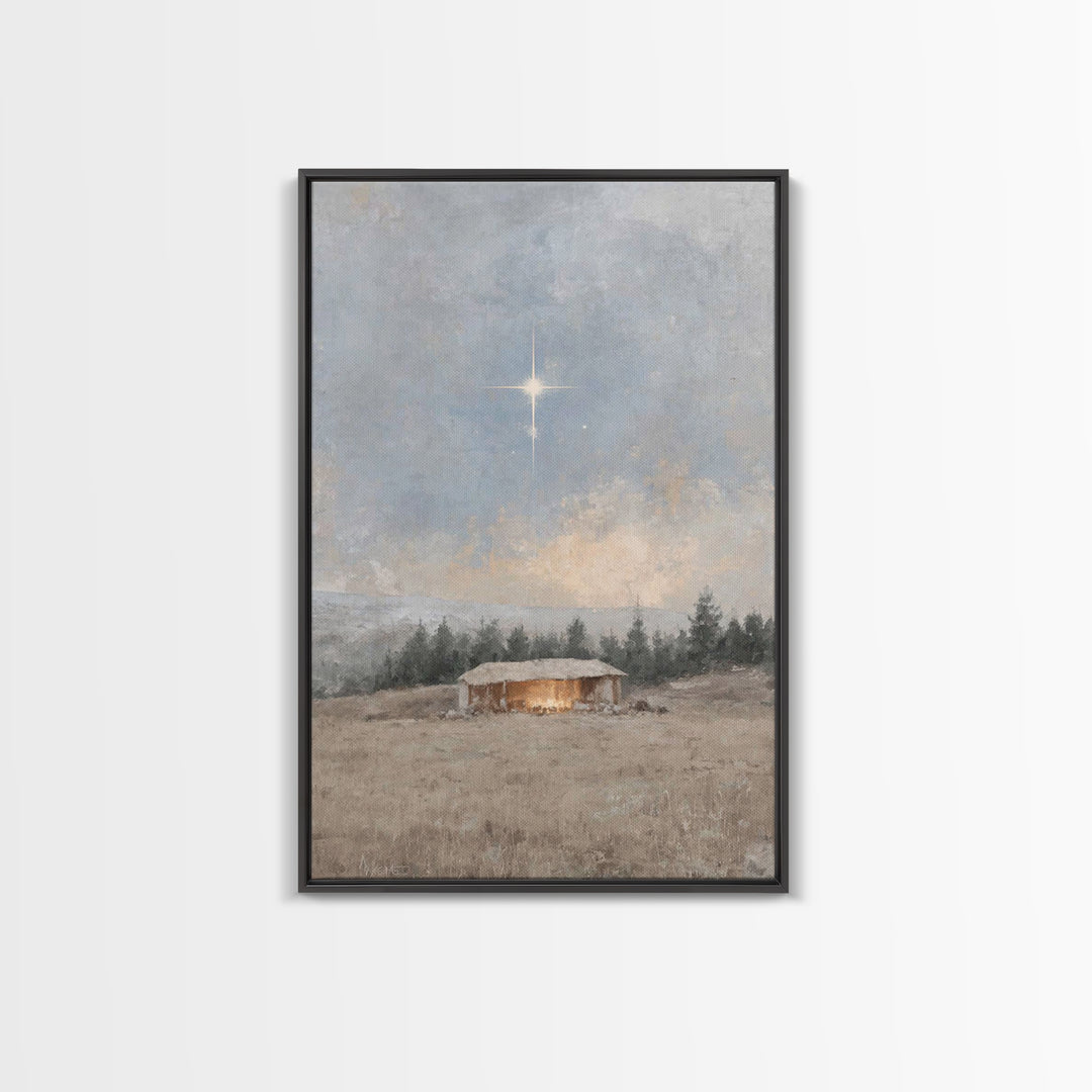 Silent Nativity Star – Framed Canvas Print – Christian Art Work – Christmas Art Prints – Jesus Painting – Christian Decorations – Modern Ch