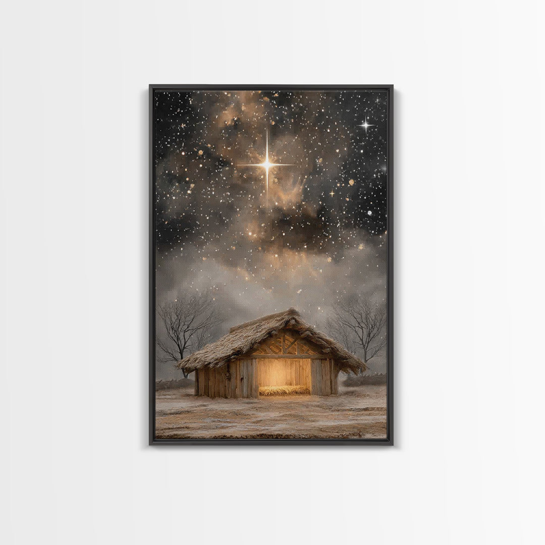 Holy Night Light | Framed Canvas Print | Christmas Canvas Wall Art | Christian Art Painting | Jesus Art Print | Christian Christmas Decor |