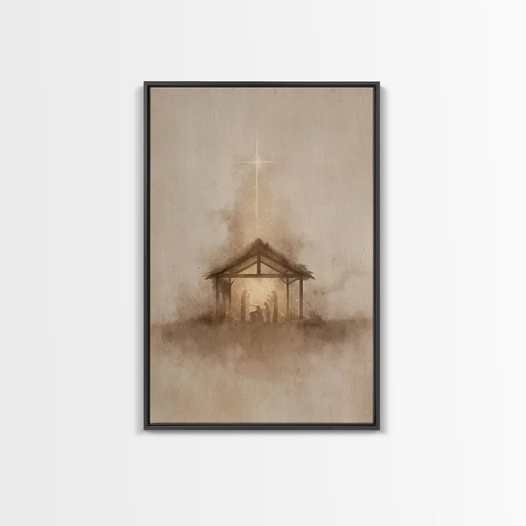 Nativity Radiance, Framed Canvas Print, Christian Art Canvas, Christmas Wall Art, Jesus Painting, Christian Christmas Art, Minimalist Chris