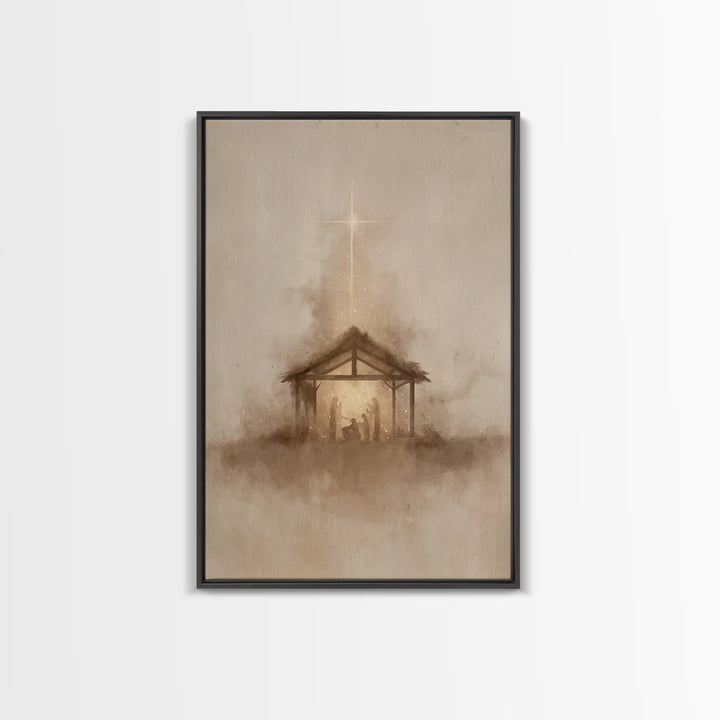Nativity Radiance, Framed Canvas Print, Christian Art Canvas, Christmas Wall Art, Jesus Painting, Christian Christmas Art, Minimalist Chris