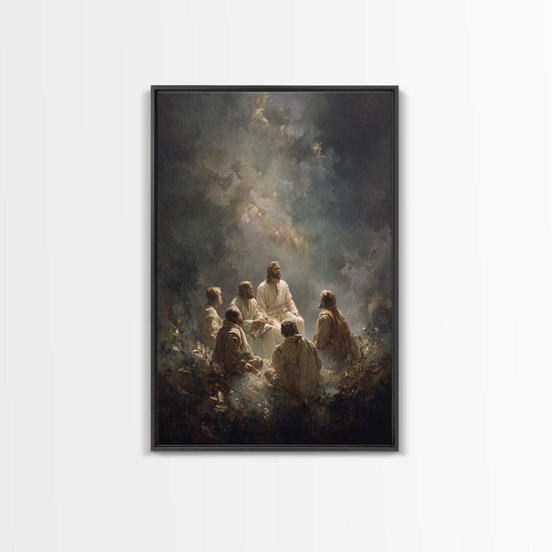 Circle of Christ, Framed Canvas Print, Christian Wall Art, Large Jesus Painting, Christian Art Gift, Modern Christian Painting, Unique Chri