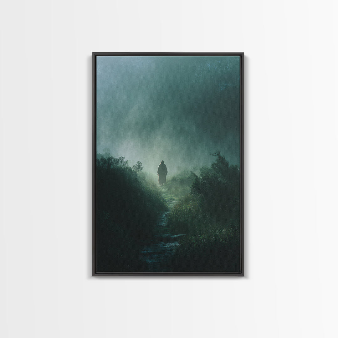 Emerald Dawn, Framed Canvas Print, Christian Wall Art, Jesus Painting, Christian Art Canvas, Moody Christian Art, Christian Christmas Art