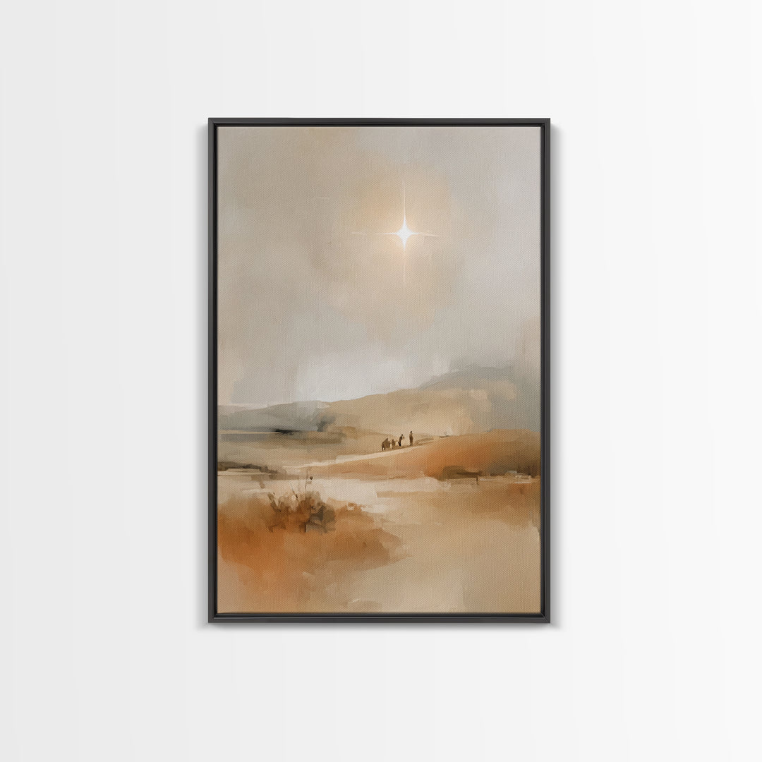 Desert Light Journey – Framed Canvas Print – Christian Art – Christmas Canvas Wall Art – Christian Painting – Jesus Christmas Art