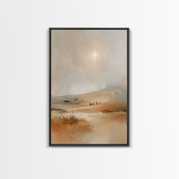 Desert Light Journey – Framed Canvas Print – Christian Art – Christmas Canvas Wall Art – Christian Painting – Jesus Christmas Art