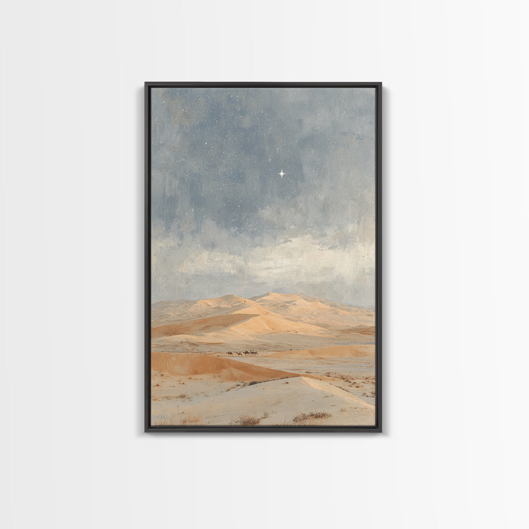 Kings In The Dunes – Framed Canvas Print – Christian Art Canvas – Christmas Art Framed – Jesus Painting – Christian Christmas Art