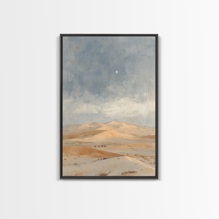 Kings In The Dunes – Framed Canvas Print – Christian Art Canvas – Christmas Art Framed – Jesus Painting – Christian Christmas Art
