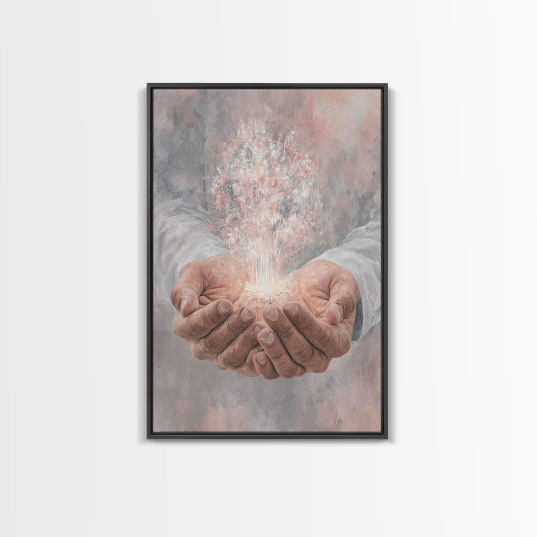 Hands Of Renewal , Framed Canvas Print, Christian Art Canvas, Christian Wall Art, Modern Christian Art, Jesus Painting, Christian Gift