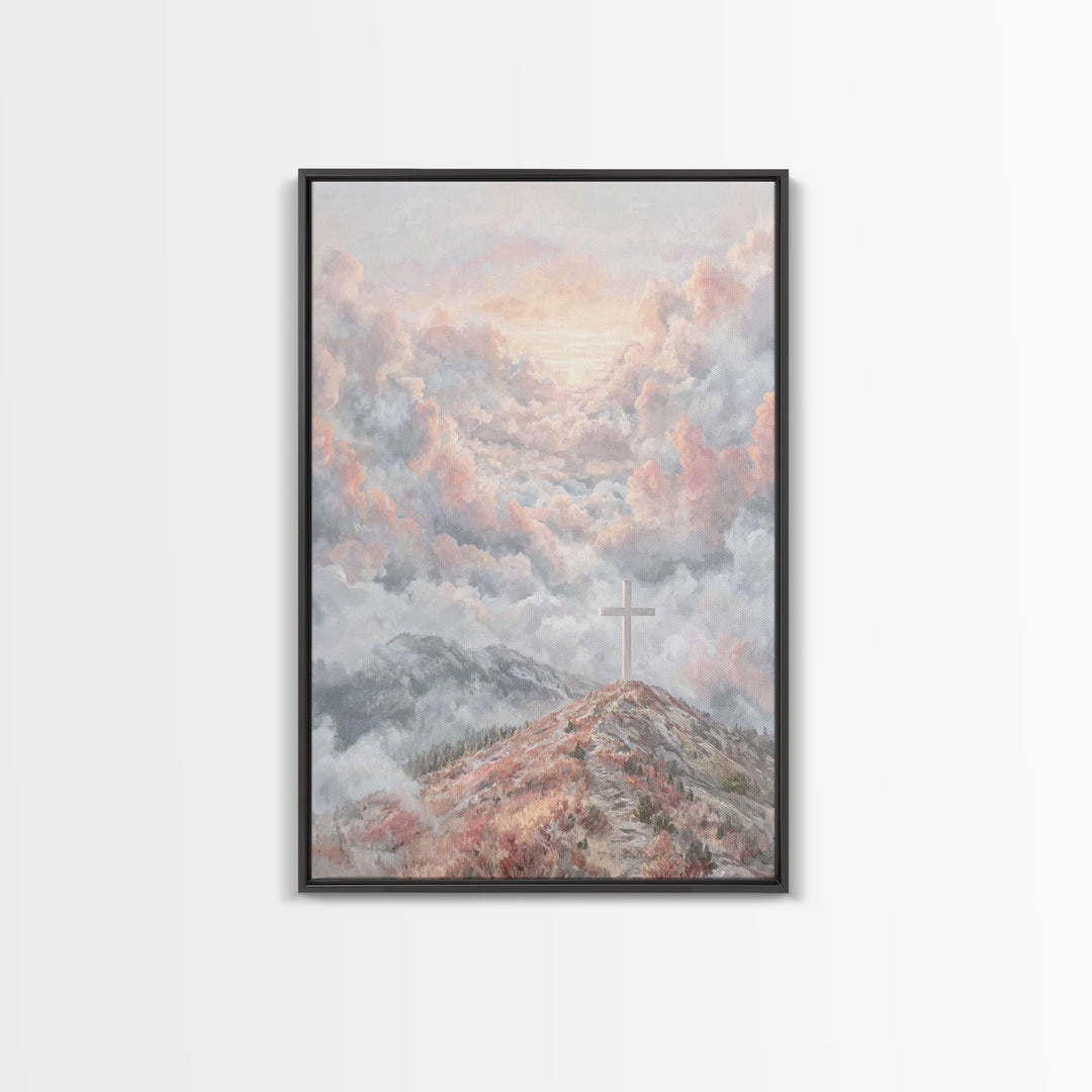 Heavenly Cross Peak – Framed Canvas Print – Christian Wall Art – Christian Art Print – Modern Christian Art – Christmas Art Prints – Christ