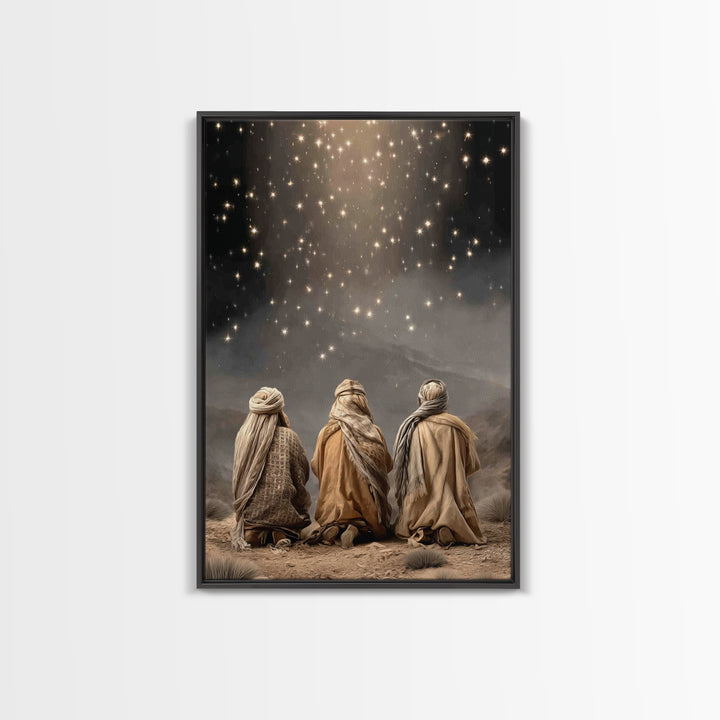 Guiding Star Night – Framed Canvas Print – Christian Christmas Art – Christian Wall Art – Christmas Art Framed – Retro Christmas Art – Chri