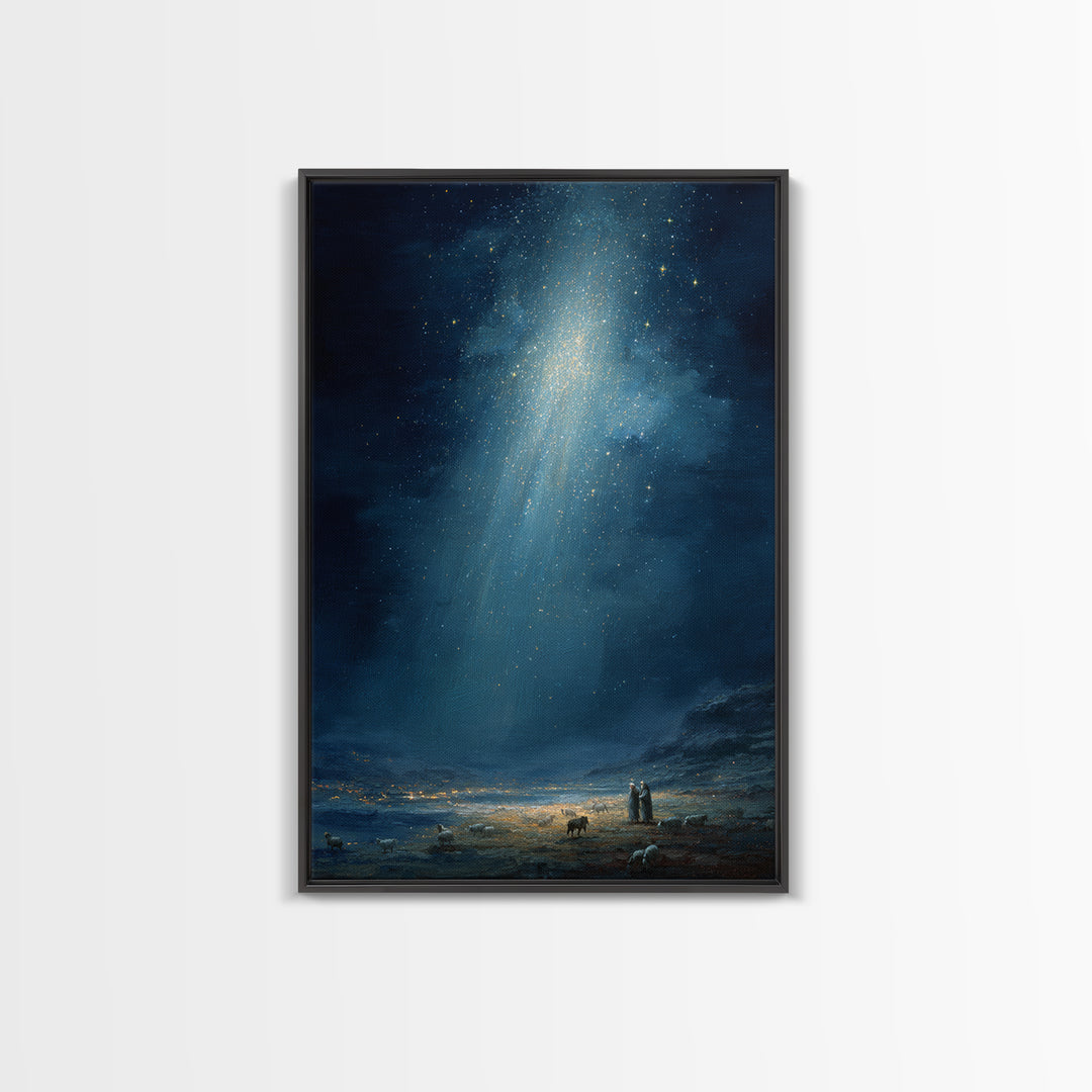 Night Of Promise | Framed Canvas Print | Christian Wall Art | Christian Christmas Art | Christmas Wall Art | Christian Art Canvas | Moody C