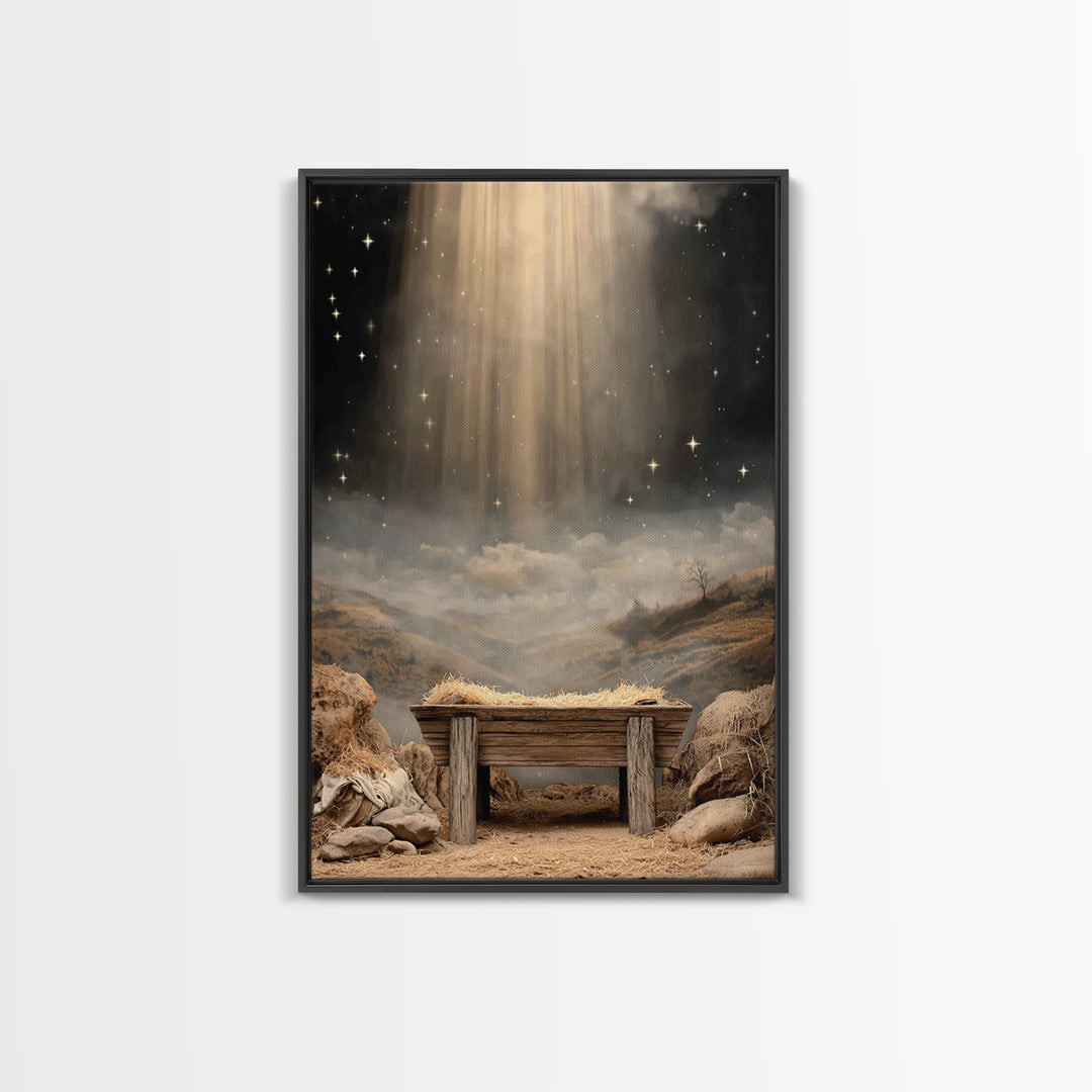 Star of Bethlehem Glow – Framed Canvas Print – Christian Art Canvas – Jesus Art – Christian Wall Art – Christmas Art – Christian Decor