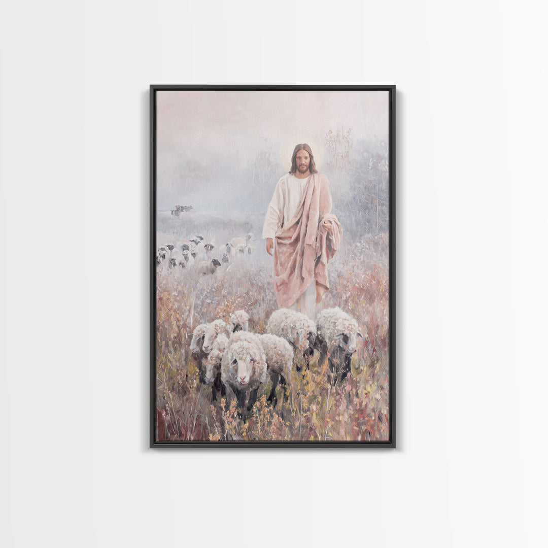 Morning Shepherd Path, Framed Canvas Print, Christian Art Canvas, Christian Wall Art, Christian Painting, Pastoral Scenery, Christian Decor