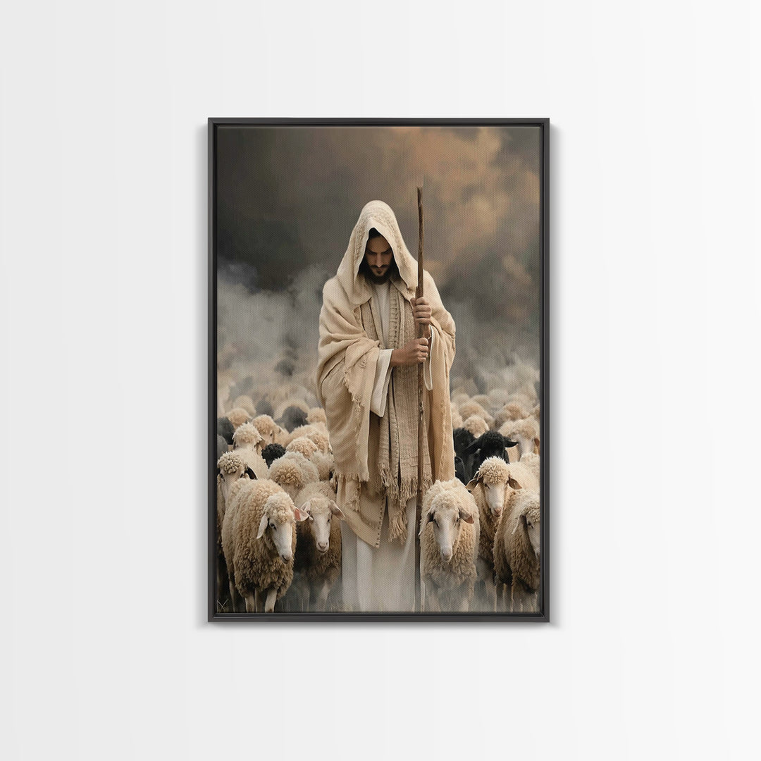 Eternal Shepherd Peace – Framed Canvas Print – Christian Art Canvas – Christian Wall Art – Jesus Painting – Christian Decorations – Christi