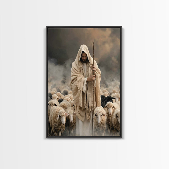 Eternal Shepherd Peace – Framed Canvas Print – Christian Art Canvas – Christian Wall Art – Jesus Painting – Christian Decorations – Christi