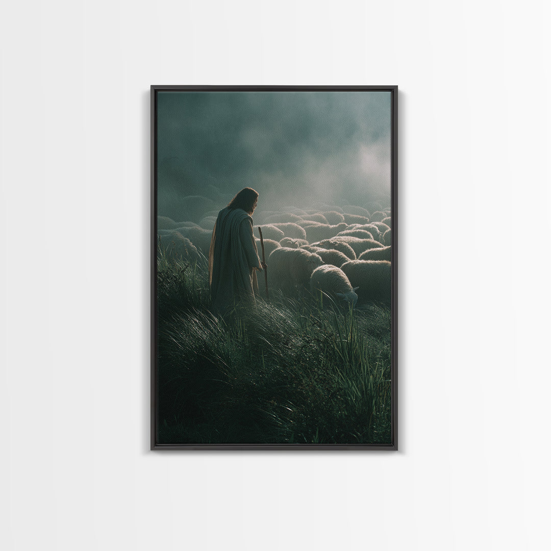 Fields Of Shepherding – Framed Canvas Print – Christian Art Canvas – Modern Christian Art – Jesus Painting – Christian Wall Art – Christian