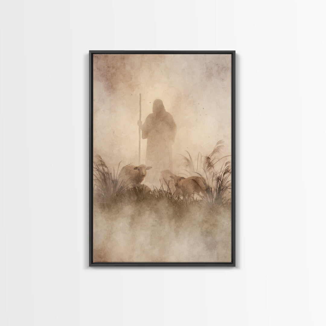 Guardian In The Mist | Framed Canvas Print | Christian Art Canvas | Jesus Painting | Moody Christian Art | Christian Wall Art | Subtle Chri