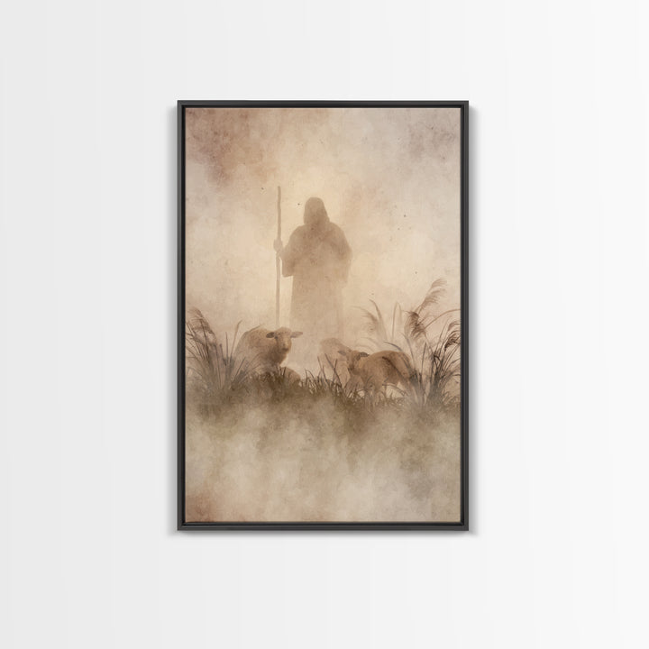 Guardian In The Mist | Framed Canvas Print | Christian Art Canvas | Jesus Painting | Moody Christian Art | Christian Wall Art | Subtle Chri