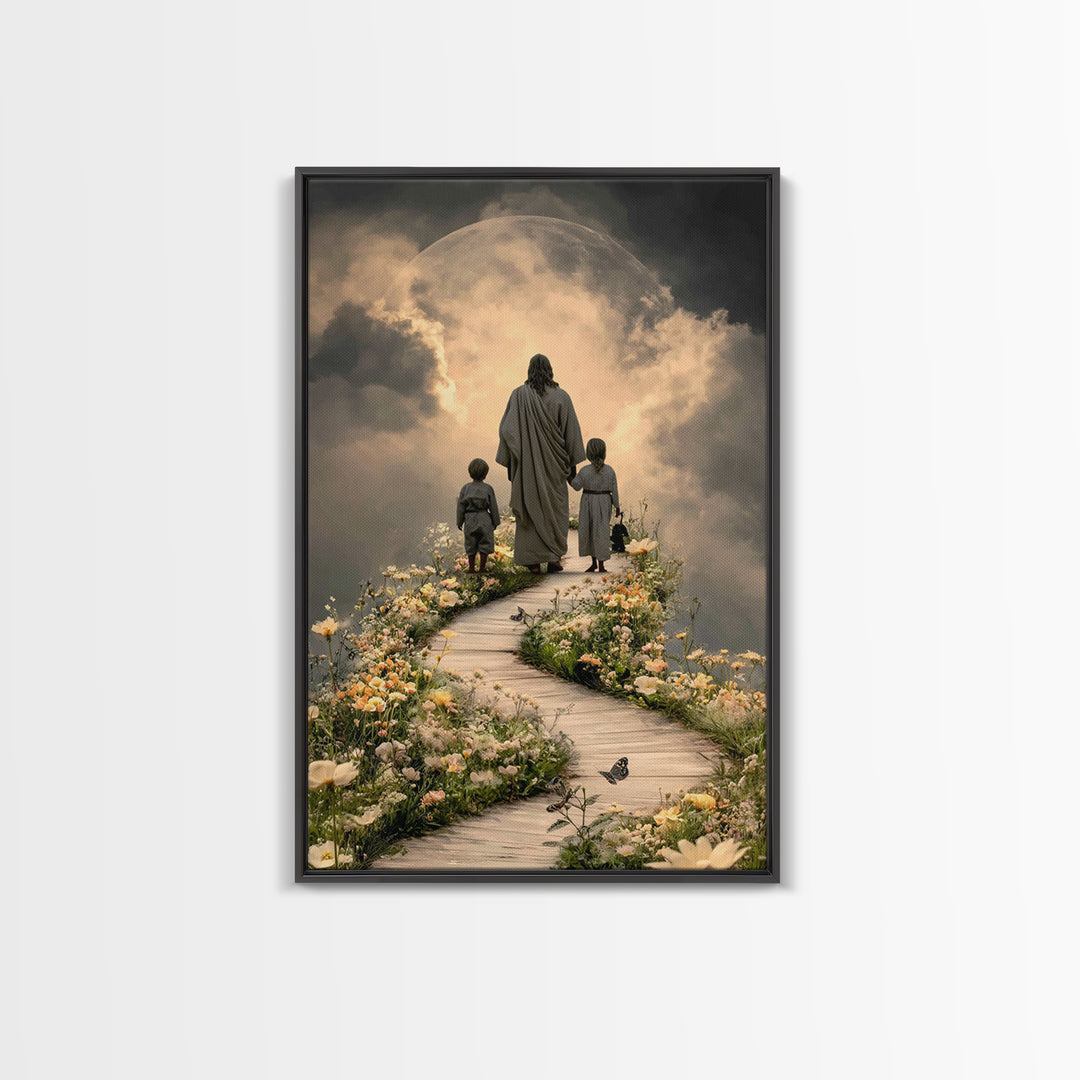Pathway Of Light | Framed Canvas Print | Christian Wall Art | Jesus Painting | Christian Christmas Art | Christian Art Canvas | Christian D