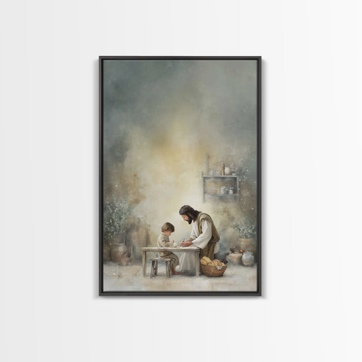 Sacred Learning – Framed Canvas Print – Christian Wall Art – Christian Art Canvas – Jesus Painting – Minimalist Christian Art – Christian G