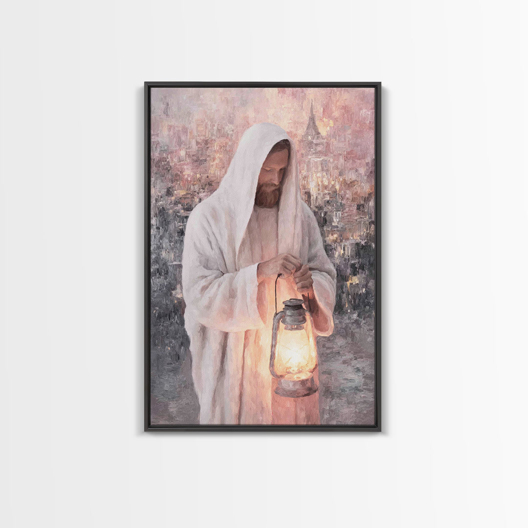 City Of Light – Framed Canvas Print – Christian Wall Art – Jesus Painting – Christian Art Canvas – Modern Christian Art – Christian Gift Id