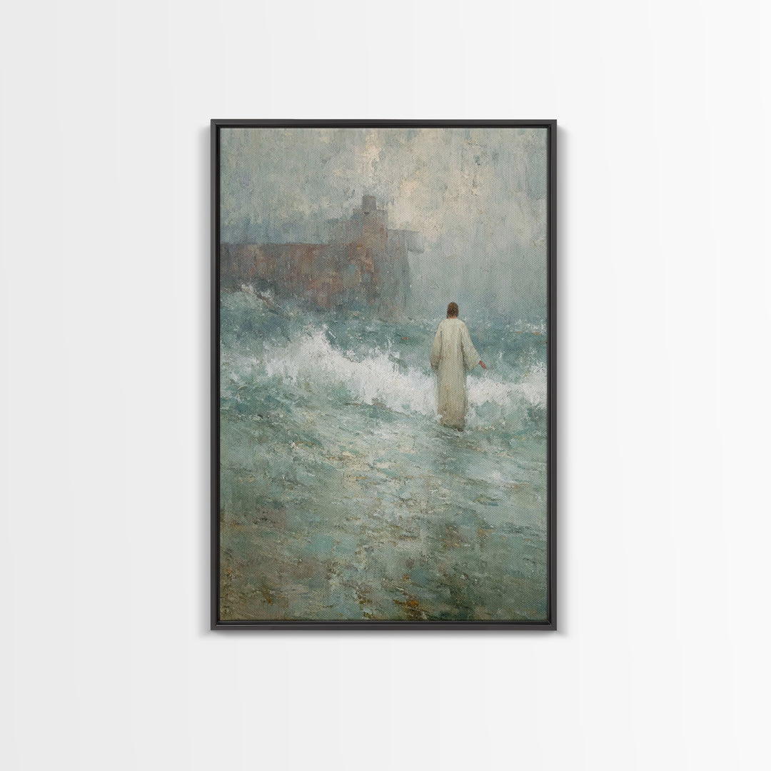Heavenly Calm, Framed Canvas Print, Christian Decorations, Jesus Painting Canvas, Moody Christian Art, Large Christian Art, Christmas Art F
