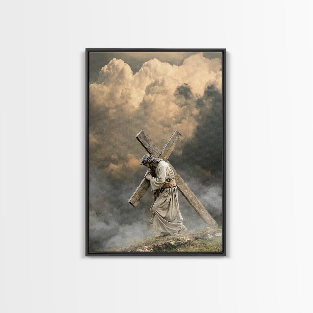 Enduring Savior – Framed Canvas Print – Large Jesus Painting – Christian Art – Christian Wall Art – Moody Christian Art – Christian Christm
