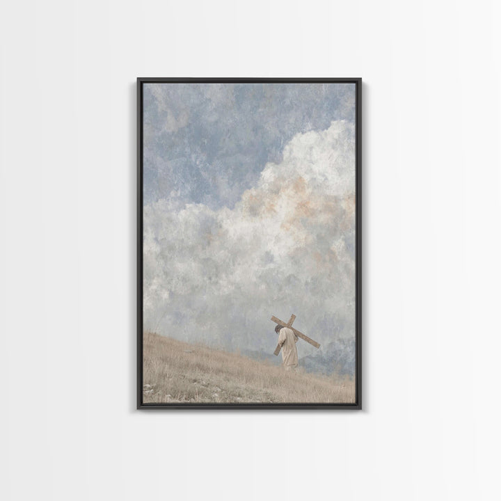 Silent Burden Road, Framed Canvas Print, Christian Art Canvas, Christian Paintings, Jesus Wall Art, Minimalist Christian Art, Subtle Christ