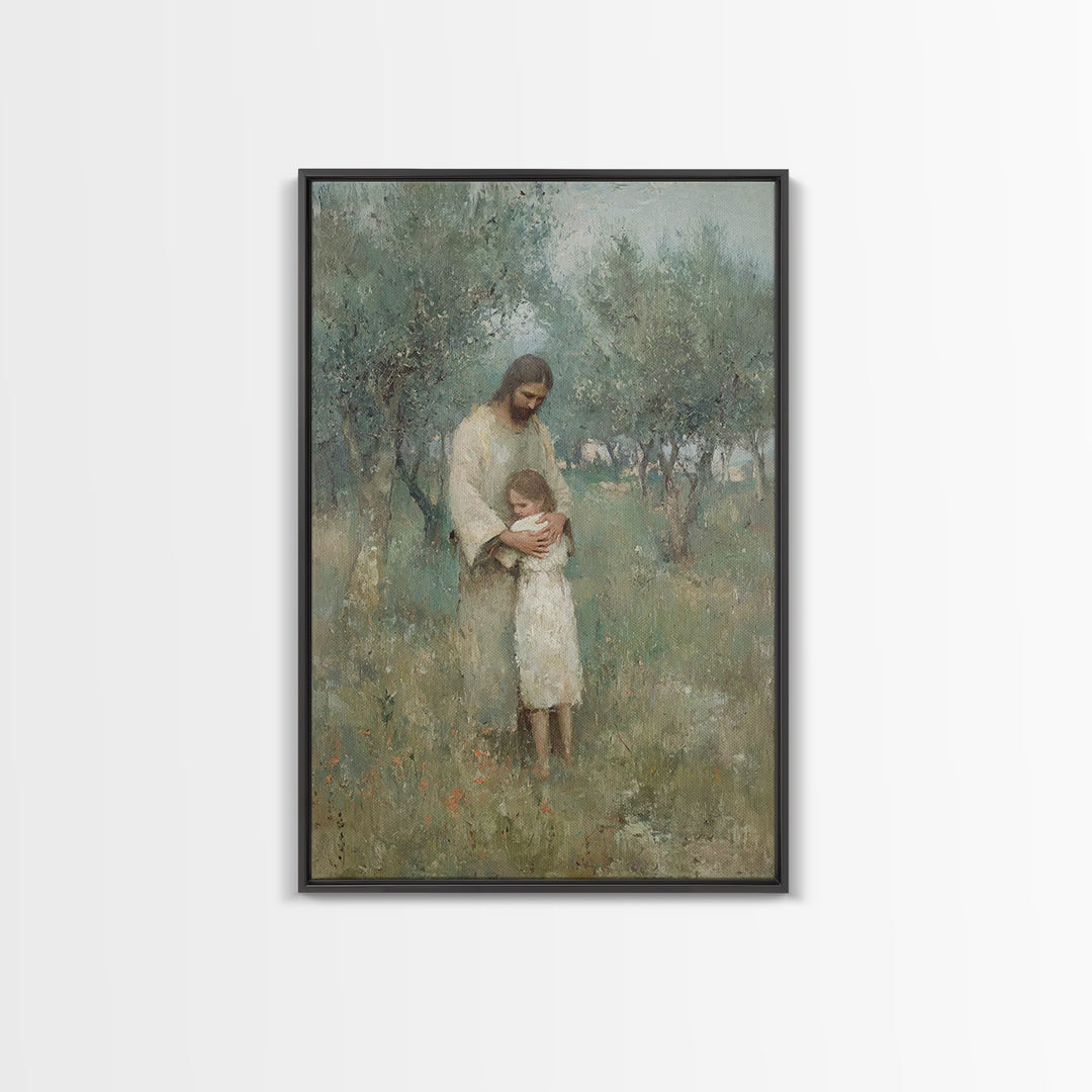 The Loving Shelter | Framed Canvas Print | Jesus Painting | Christian Wall Art | Christian Art Print | Modern Christian Art | Christian Gif