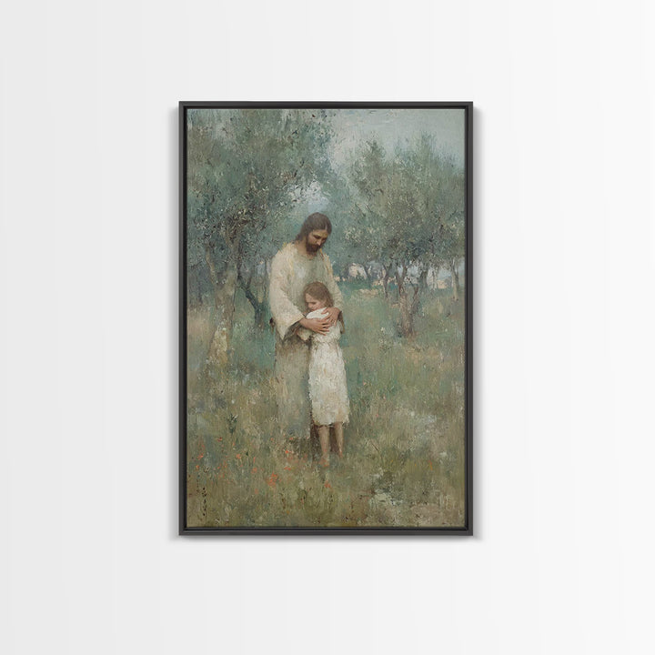 The Loving Shelter | Framed Canvas Print | Jesus Painting | Christian Wall Art | Christian Art Print | Modern Christian Art | Christian Gif
