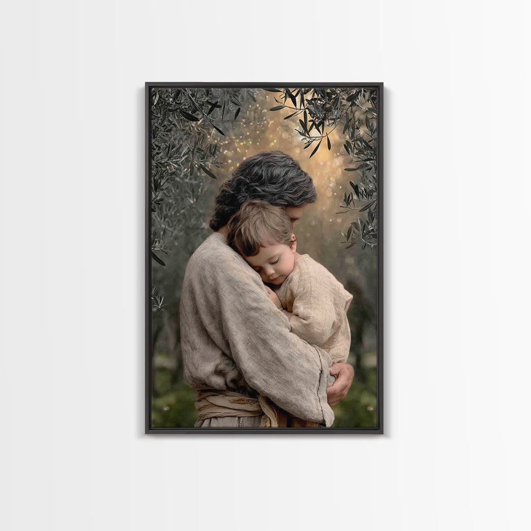 Quiet Orchard Peace | Framed Canvas Print | Christian Art Painting | Jesus Wall Art | Subtle Christian Art | Christian Decor | Large Christ