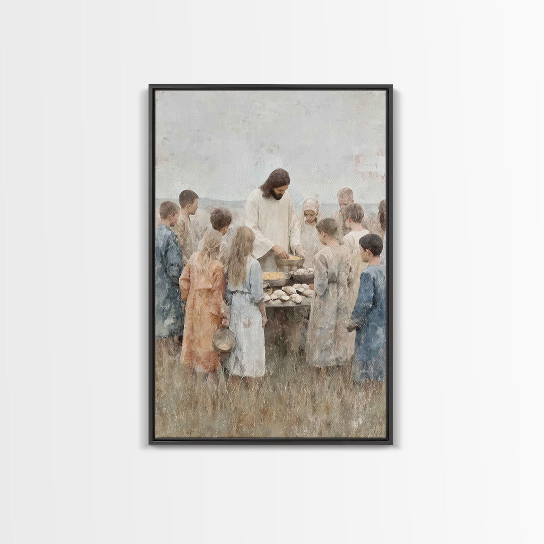 Gathered Blessings, Framed Canvas Print, Christian Art Canvas, Jesus Painting, Christian Wall Art, Subtle Christian Art, Christian Gift
