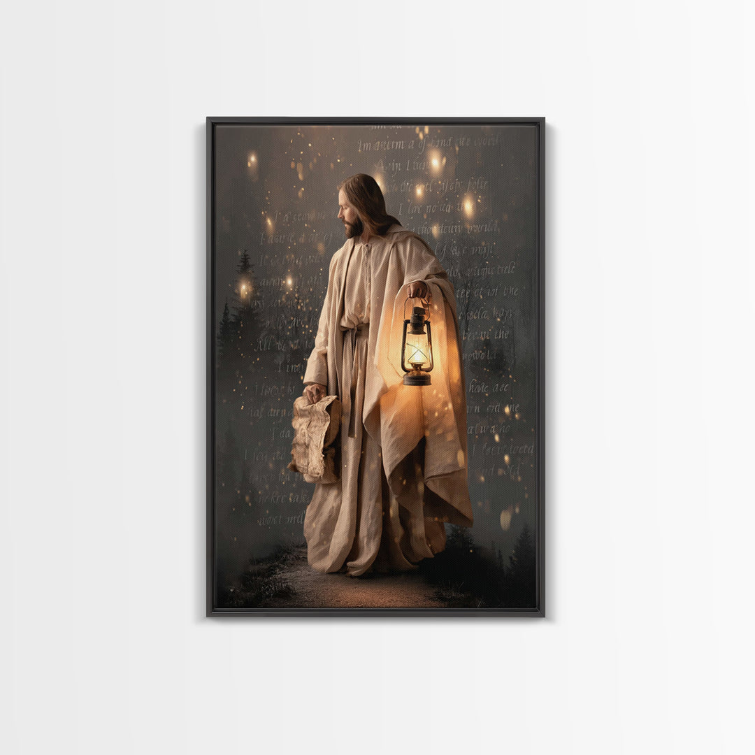 Guiding Through Night – Framed Canvas Print – Christian Wall Art – Christian Gift Ideas – Christian Art Print – Jesus Painting – Christian