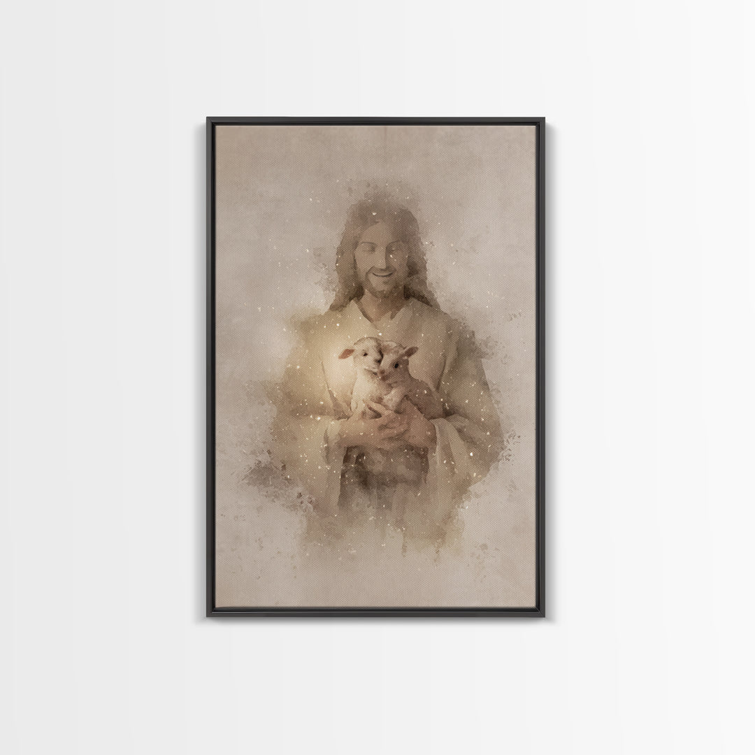 Gentle Shepherd Love – Framed Canvas Print – Jesus Painting – Christian Wall Art – Christian Decor – Christian Gift Ideas – Christian Art P