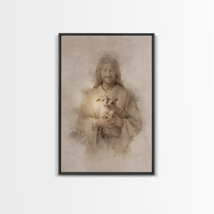 Gentle Shepherd Love – Framed Canvas Print – Jesus Painting – Christian Wall Art – Christian Decor – Christian Gift Ideas – Christian Art P