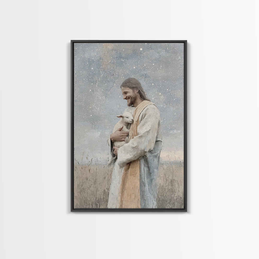 Joyful Meadow Grace – Framed Canvas Print – Christian Art Print – Jesus Painting – Christian Wall Art – Christian Decor – Christian Gift Id