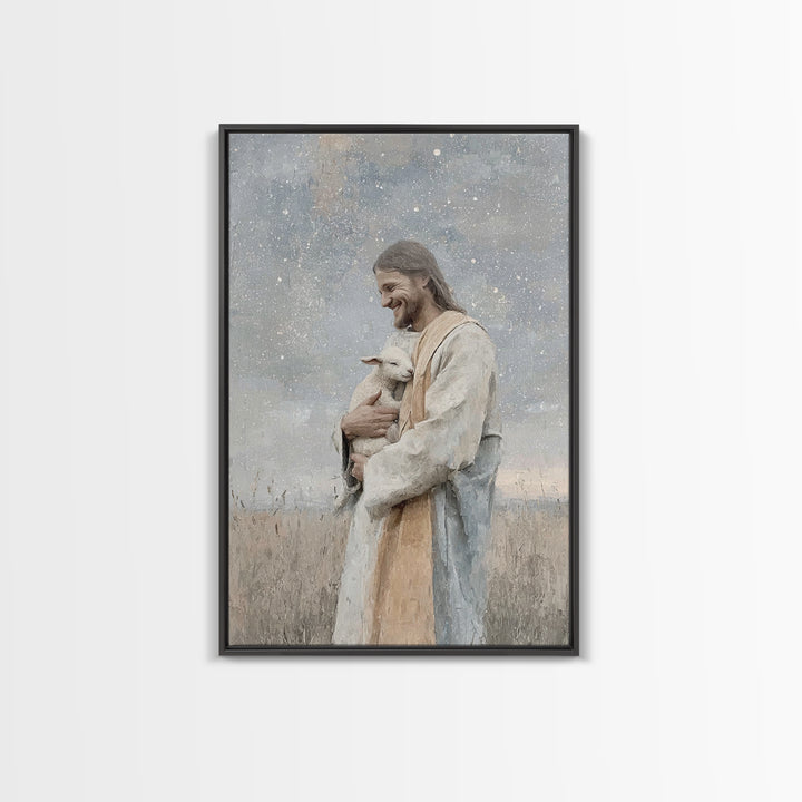 Joyful Meadow Grace – Framed Canvas Print – Christian Art Print – Jesus Painting – Christian Wall Art – Christian Decor – Christian Gift Id