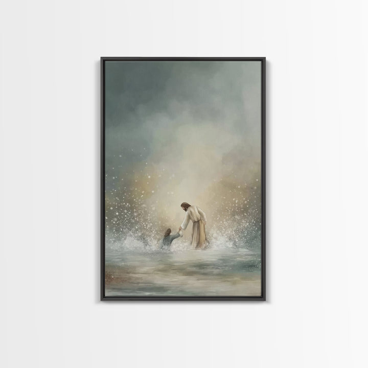 Rescued by Grace – Framed Canvas Print – Jesus Painting – Christian Art Canvas – Christian Wall Art – Christian Gift Ideas – Christian Art