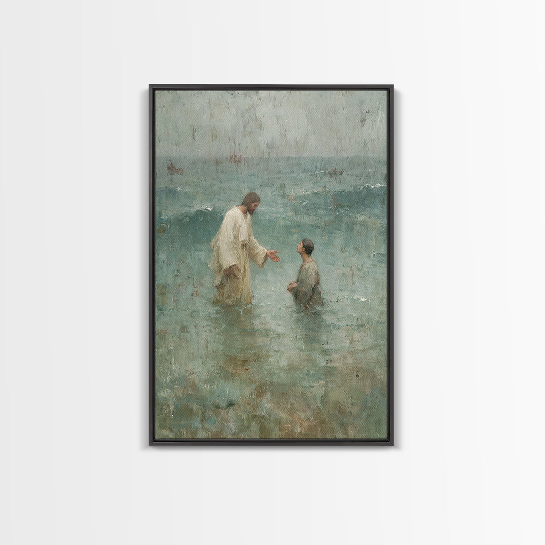 Waves Of Faith | Framed Canvas Print | Jesus Canvas Art | Christian Wall Art | Large Jesus Painting | Christian Art Print | Christian Decor