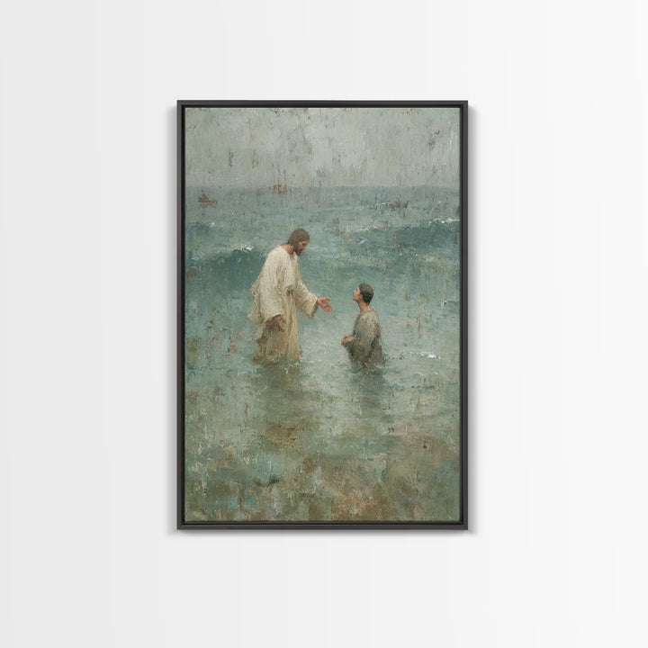 Waves Of Faith | Framed Canvas Print | Jesus Canvas Art | Christian Wall Art | Large Jesus Painting | Christian Art Print | Christian Decor