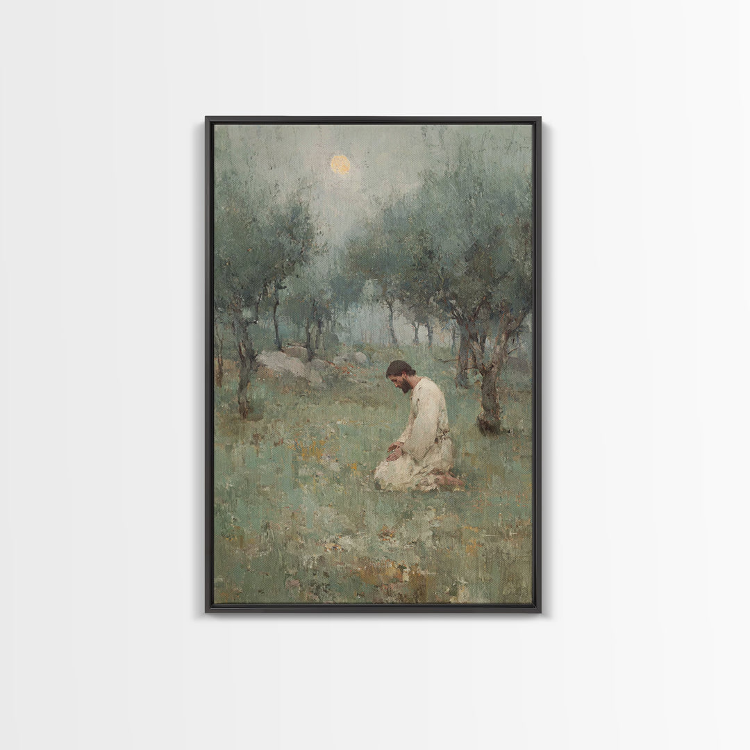 Garden Of Prayer – Framed Canvas Print – Christian Art Work – Jesus Painting – Christian Wall Art – Subtle Christian Art – Christian Decora
