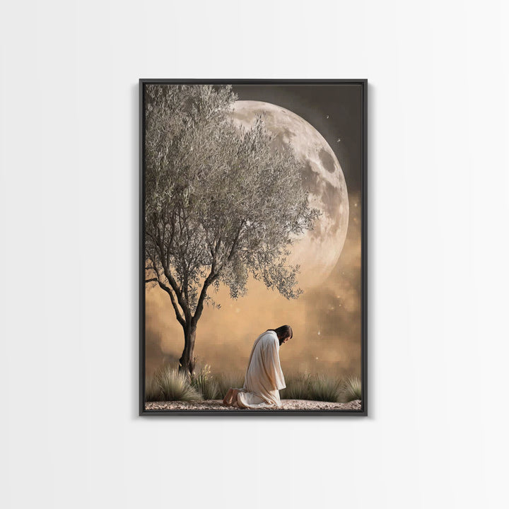 Moonlit Supplication, Framed Canvas Print, Jesus Canvas Art, Christian Wall Art, Modern Christian Art, Christian Art Canvas, Christian Gift
